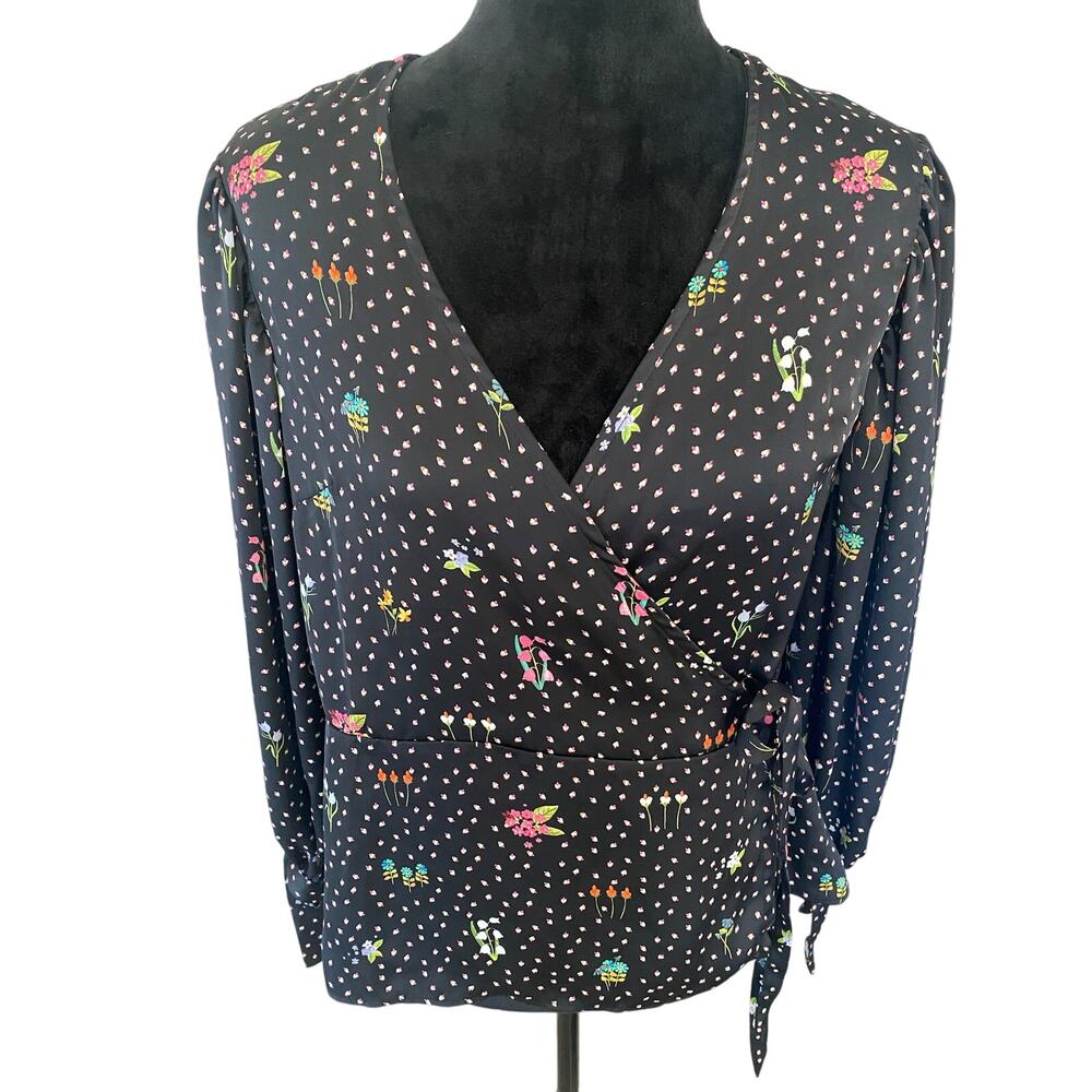 J.Crew Silk Organza Puff Sleeve Wrap Top Floral Romantic Cottagecore Vintage